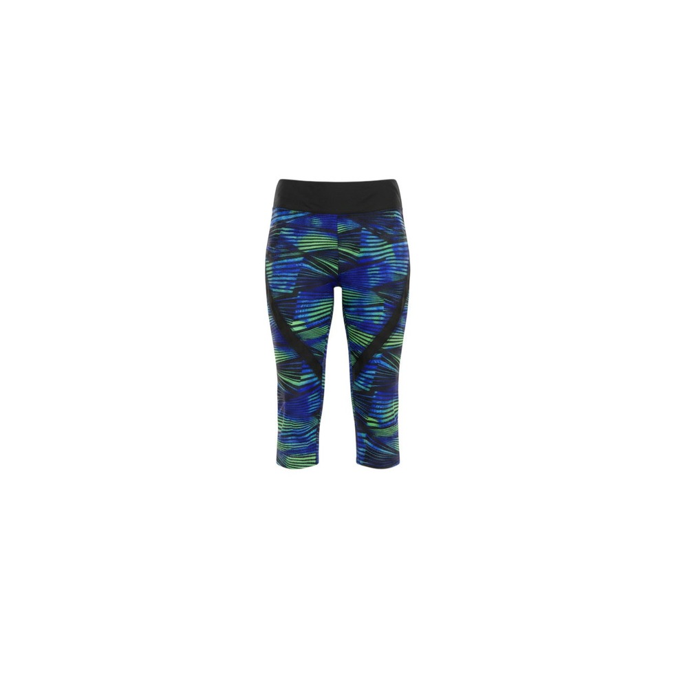 Danskin Now Cropped Leggings Womens L Blue Green Abstract Mesh Panel DNL17217